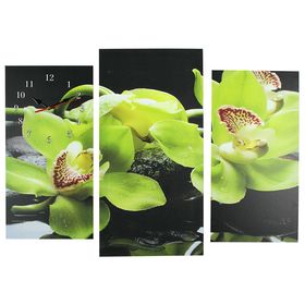 Часы настенные, модульные, серия: Цветы, "Зелёные орхидеи на камнях", 60х80 см