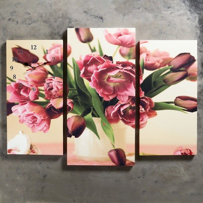Часы настенные модульные «Цветы в вазе», 60 × 80 см