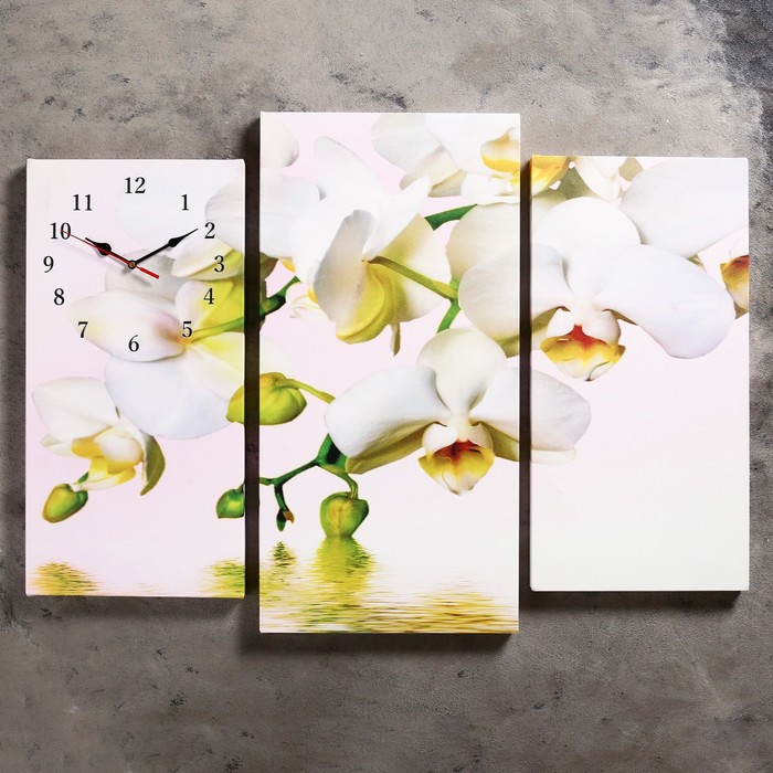 Часы настенные модульные «Белые орхидеи над водой», 60 × 80 см