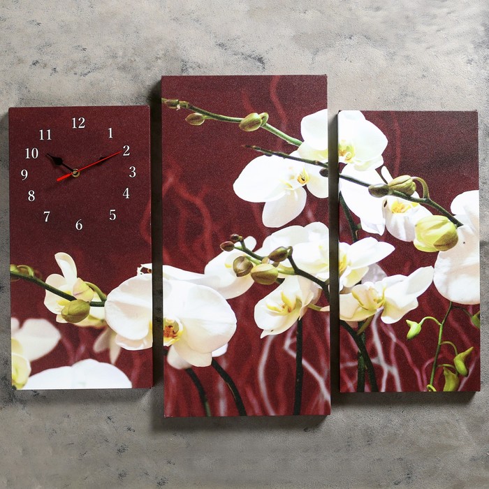 Часы настенные модульные «Белые орхидеи», 60 × 80 см