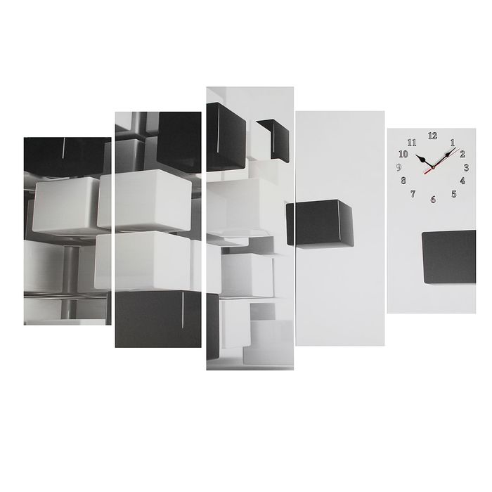 Часы настенные, модульные, серия: Интерьер "Черно-белая абстракция", 80х140  см - фото 939428