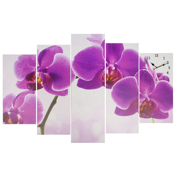 Часы настенные, модульные, серия: Цветы, "Фиолетовые орхидеи", 80х140  см - фото 896230