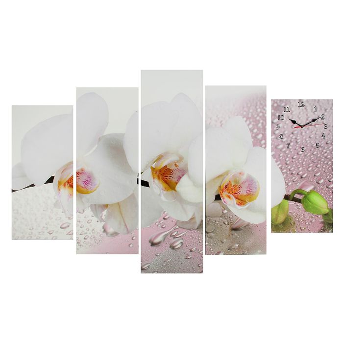 Часы настенные модульные «Белая орхидея», 80 × 140 см