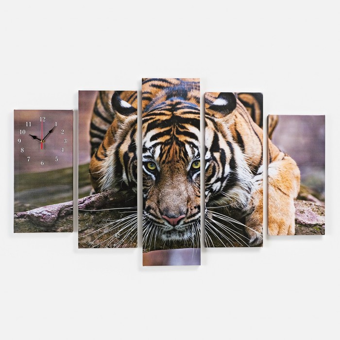 Часы настенные, модульные, серия: Животный мир, "Тигр", 80х140  см - фото 939449