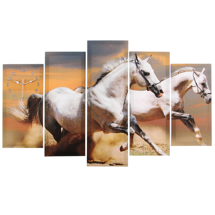 Часы настенные, модульные, серия: Животный мир, "Пара лошадей", 80х140  см - фото 939457