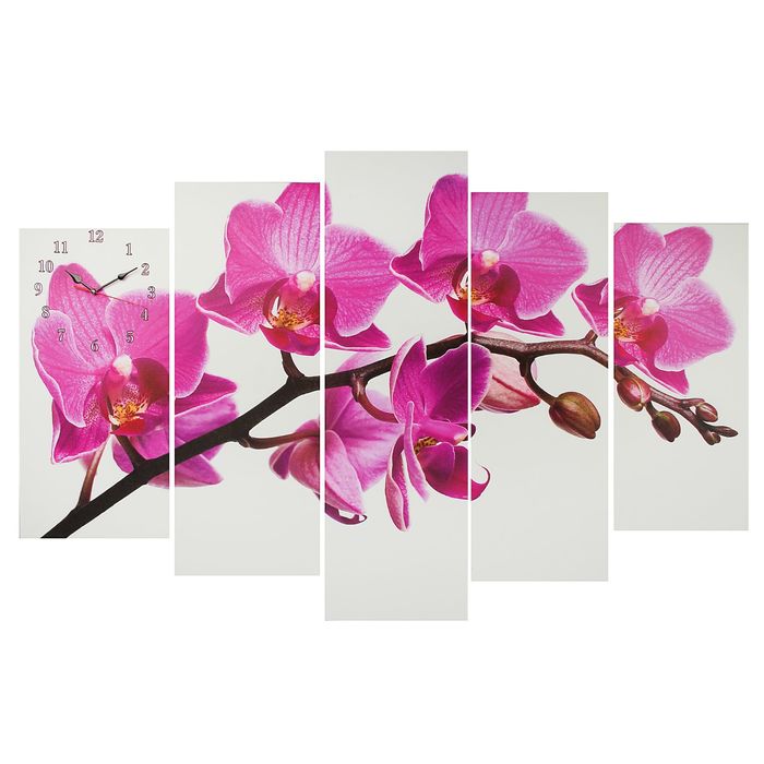 Часы настенные модульные «Фиолетовые орхидеи на белом», 80 × 140 см