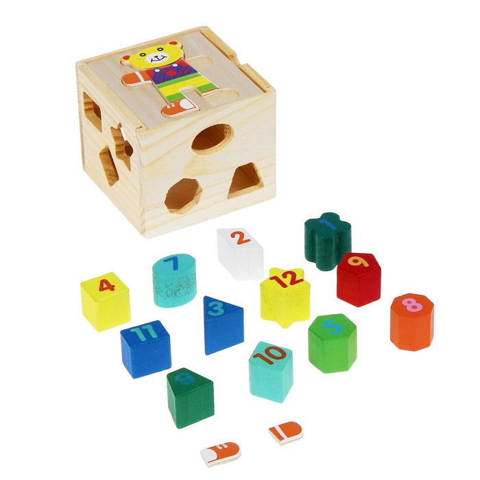 Куб логический "Цифры, фигуры и мишка"