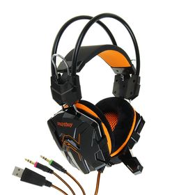 Наушники Smartbuy RUSH SNAKE, игровые, микрофон, 3.5 мм + USB, 2.2 м, чёрно-оранжевые