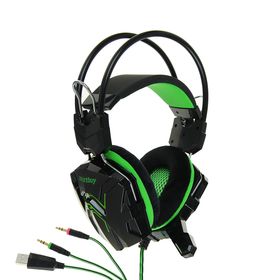 Наушники Smartbuy RUSH SNAKE, игровые, микрофон, 3.5 мм + USB, 2.2 м, чёрно-зеленые