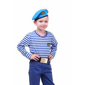 Детский костюм военного "ВДВ", тельняшка, голубой берет, ремень, рост 110 см