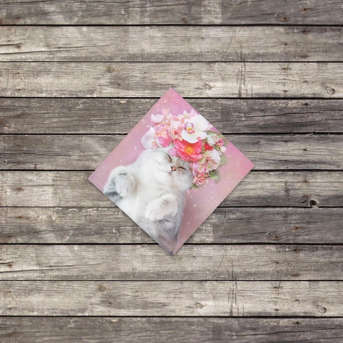 Мини–открытка «Кошка с цветами», 7 х 7 см - фото 1780742