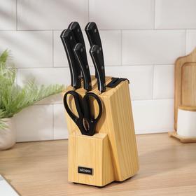 Набор кухонных ножей HELGA, 5 шт: лезвие 9 см, 12,5 см, 17,5 см, 20 см, 20 см, универсальный блок с ножеточкой