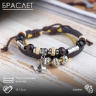 Leather bracelet Style crown, color brown-yellow