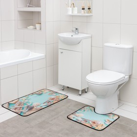 Набор ковриков для ванной и туалета Доляна «Ракушки», 2 шт: 40×45, 45×75 см