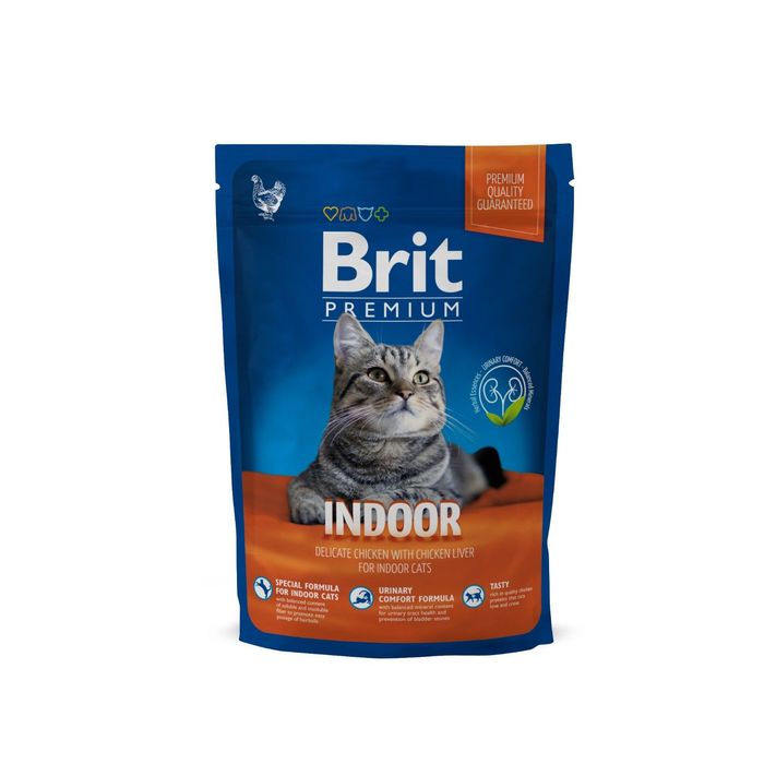 Сухой корм Brit Premium Сat Indoor для домашних кошек, курица и печень, 800 г