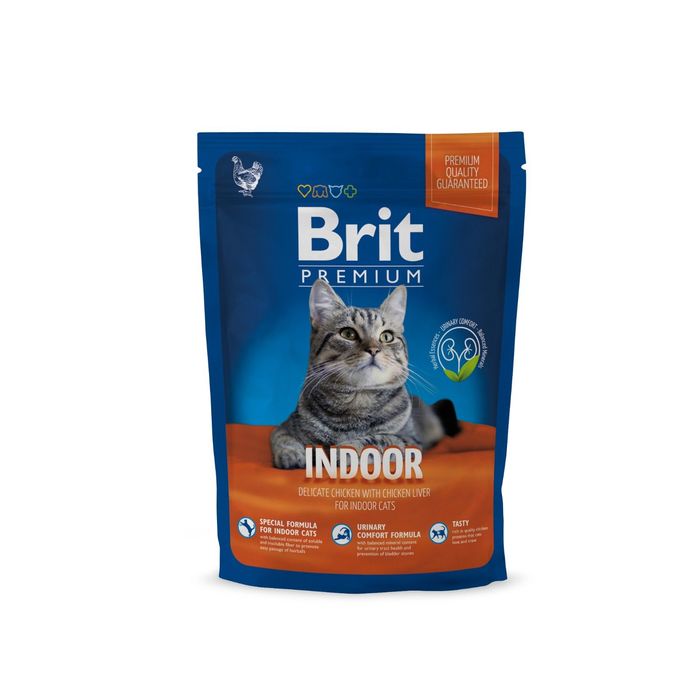 Сухой корм Brit Premium Сat Indoor для домашних кошек, курица и печень, 1.5 кг