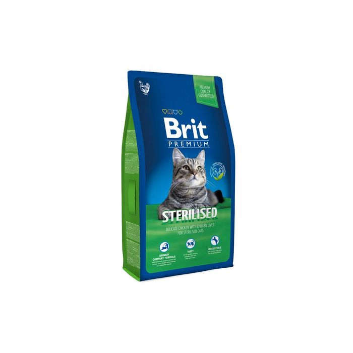 Сухой корм Brit Premium Сat Sterilised для стерилизованных кошек, курица+печень, 8 кг