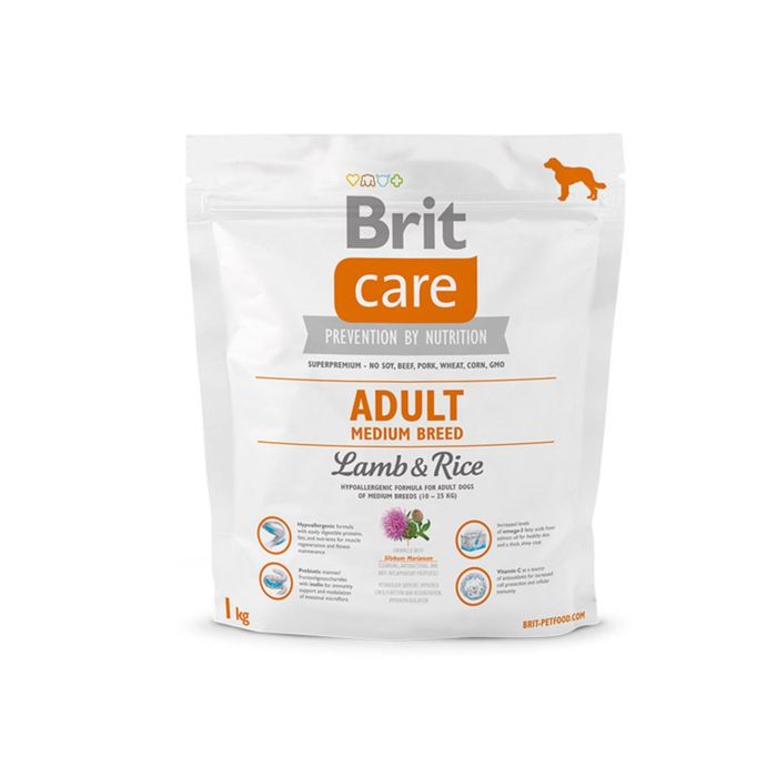 Сухой корм Brit Care Dog adult medium для собак средних пород, 1 кг