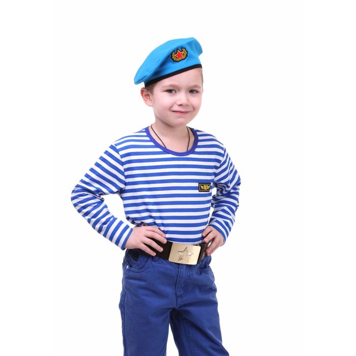Детский костюм военного "ВДВ", тельняшка, голубой берет, ремень, рост 128 см - фото 896675