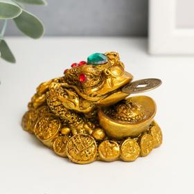 Netsuke bronze "Toad on the coins with the bowl"