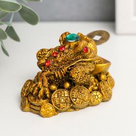 Netsuke bronze "Toad on the coins with the bowl"