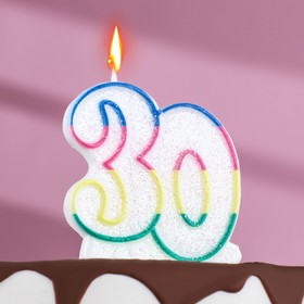 Свеча для торта «‎Юбилейный ГИГАНТ», цифра "30", ободок цветной, блёстки, 8 см
