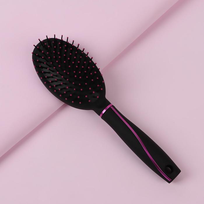 Расчёска массажная, 7 × 25 см, цвет чёрный/розовый