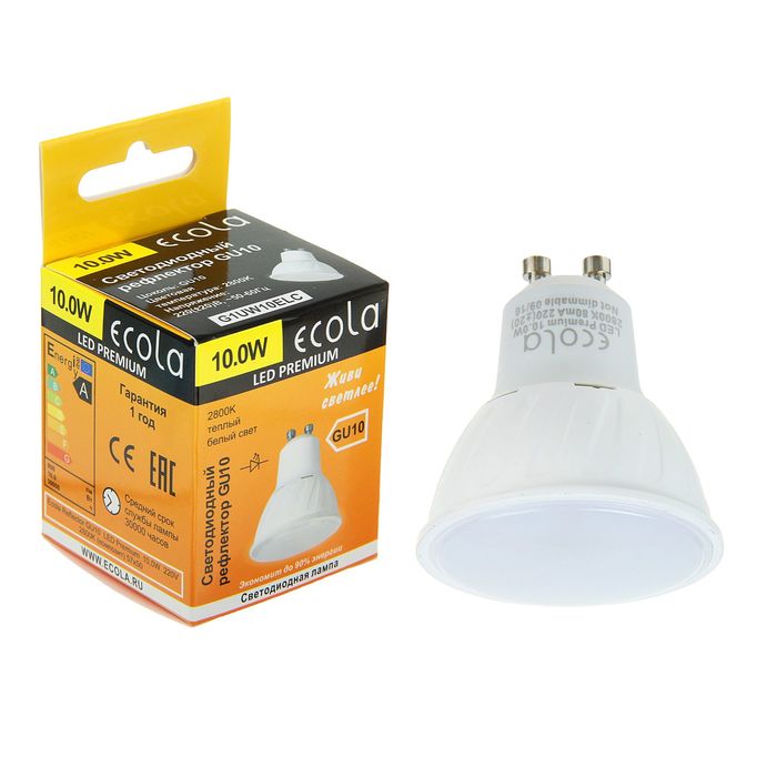 Лампа светодиодная Ecola, GU10, LED Premium, 10,0 Вт, 220 В, 2800 K, 57x50