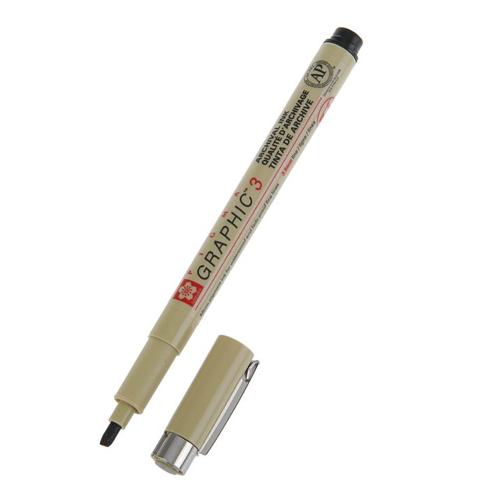 Ручка капиллярная для грфических работ и каллиграфии Sakura Pigma Graphic 3 чёрный 3.0 мм