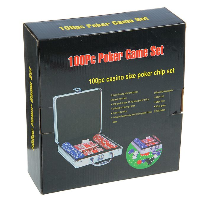 Набор для покера BCG: 2 колоды карт по 54 шт., 100 фишек, 5 кубиков, в металлическом кейсе