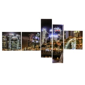 Картина модульная на подрамнике  "Ночной город" 3- 34*34см, 2-20*70 см; 145х70