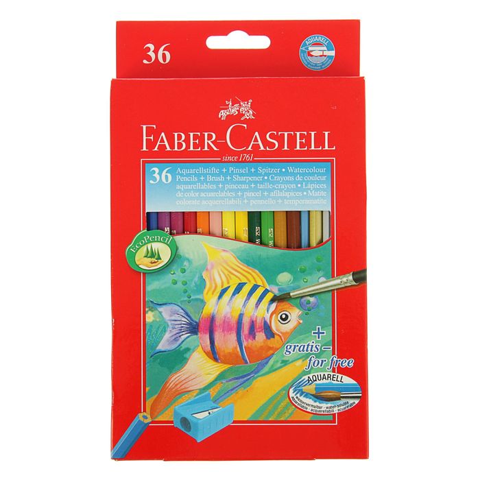 Карандаши акварельные 36цв Faber-Castell 1144 шестигран.кор. с кисточкой