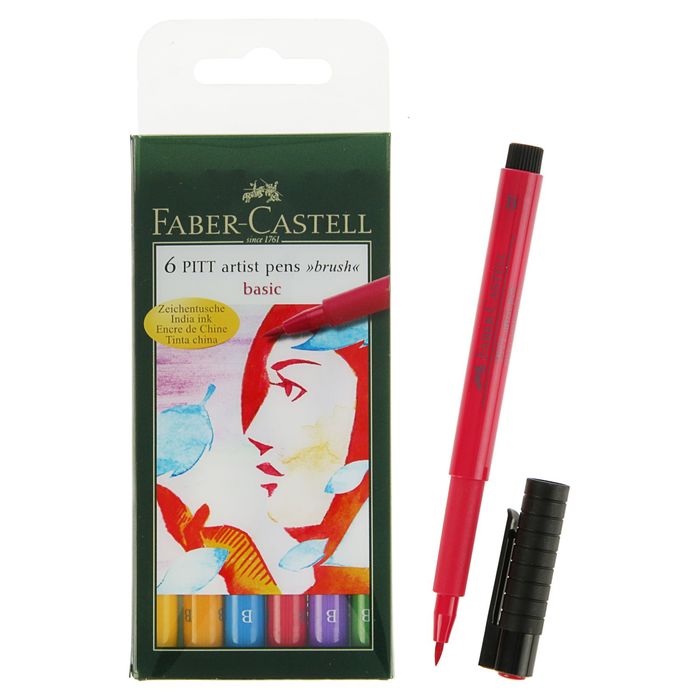 Ручка кисть капиллярная набор Faber-Castell PITT Artist Pen Brush 6 цветов 167103