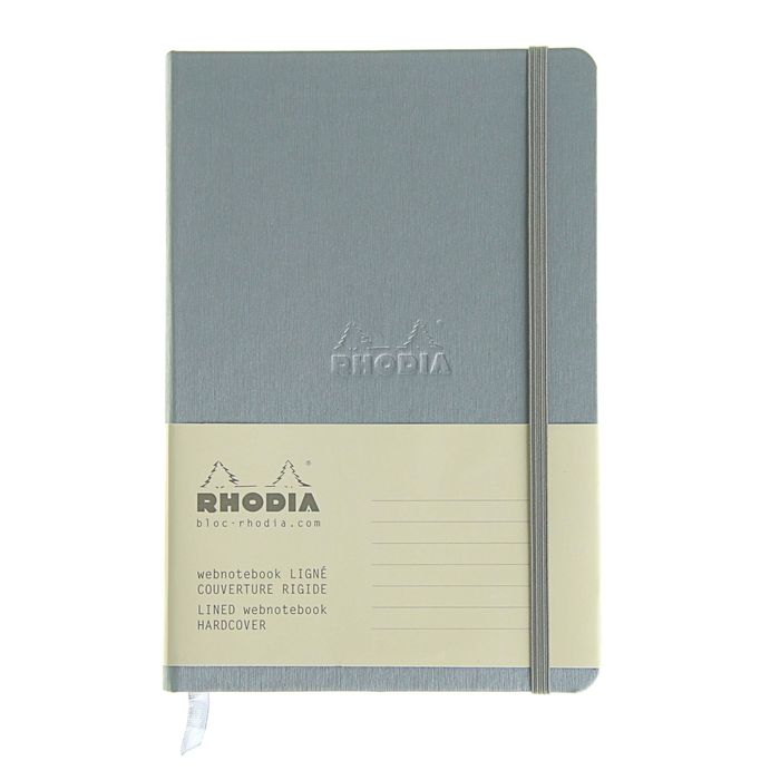 Блокнот для записей А5 Clairefontaine Rhodia к/з 96 листов, серебряный, линейка, цвет листа — слоновая кость 118607С