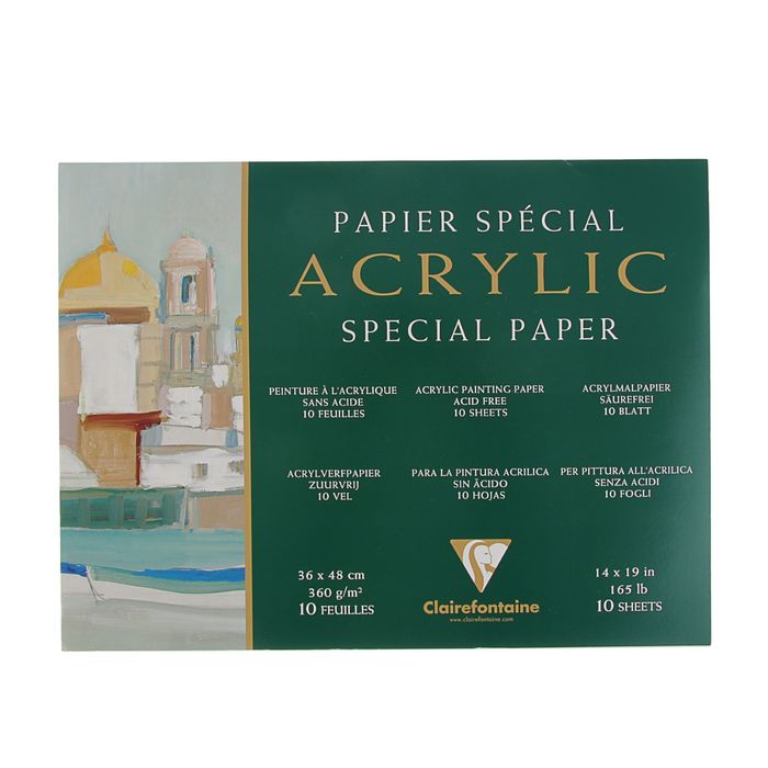 Альбом для акрила В3 360*480 мм Clairefontaine Acrylic Special 10 листов 360 г/м2 склейка 96498С