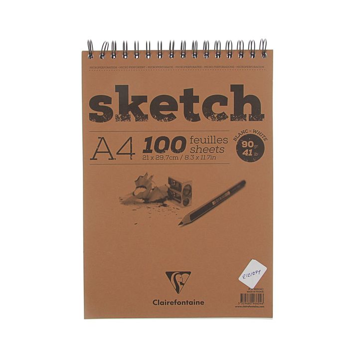 Блокнот для рисунков А4 90 г/м2 Clairefontaine Sketch 100 листов, на гребне, с перфорацией, белый 96604С