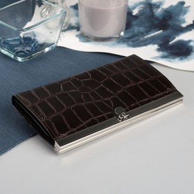 Women's wallet with a clasp, 4 sections, a section for credit cards, a section for coins, matte, stingray brown