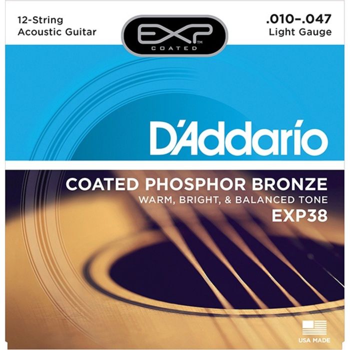 Комплект струн для 12-струнной гитары D'Addario EXP38 Coated Phosphor Bronze, ф/б, Light, 10-47,   2