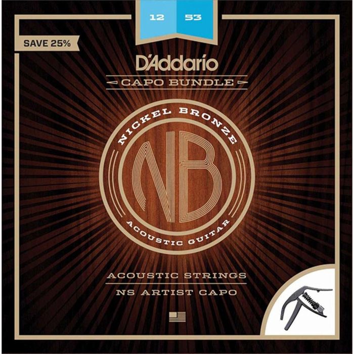 Комплект струн для акустической гитары D'Addario NB1253-CP10, 12-53 + каподастр