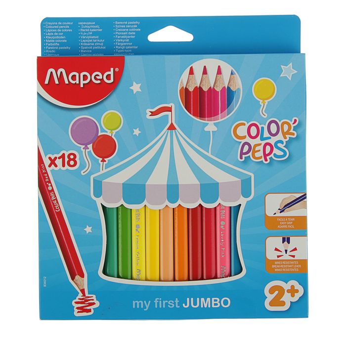 Карандаши трехгранные 18 цветов Color Pep's Jumbo, утолщенные, ударопрочный грифель