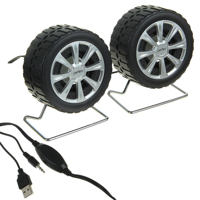 Акустическая система 2.0 Perfeo WHEELS PF-038, 2х3Вт, USB, черные/серебристые