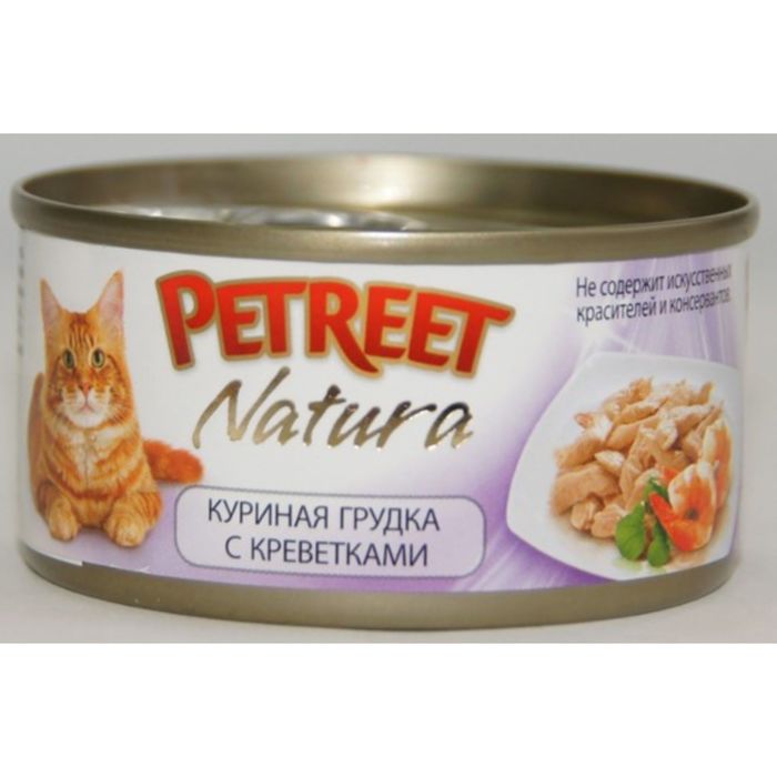 Влажный корм Petreet для кошек, куриная грудка с креветками, ж/б, 70 г