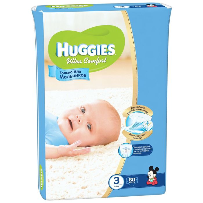 Подгузники &quot;Huggies&quot; Ultra Comfort Mega Pack, для мальчиков, размер 3, 5-9 кг, 80 шт