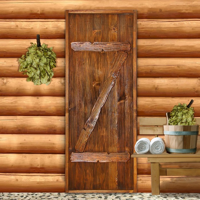Дверь для бани &quot;Классика с накладками&quot;, брашированная, морёная, лакированная, 180х70см