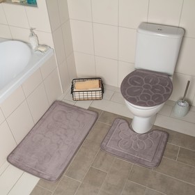 Набор ковриков для ванной и туалета Доляна, 3 шт: 36×43, 40×50, 50×80 см, цвет серый