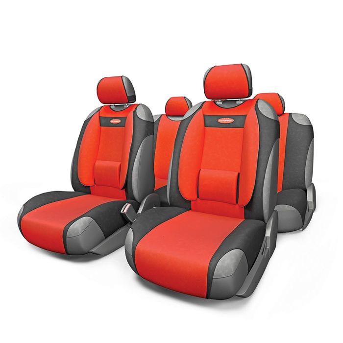 Чехол-майка AUTOPROFI COMFORT COM-905T BK/RD, ортопедическая поддержка, велюровый, чёрно-красный, 9 предметов