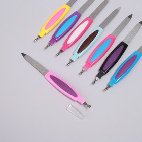 Пилка-триммер металлическая для ногтей, прорезиненная ручка, 14 см, на блистере, цвет МИКС