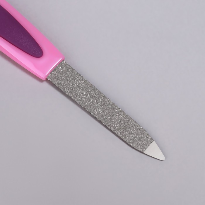 Пилка-триммер металлическая для ногтей, прорезиненная ручка, 15см, цвет МИКС