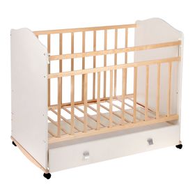 Детская кроватка «Морозко» на колёсах или качалке, с ящиком, цвет белый/берёза
