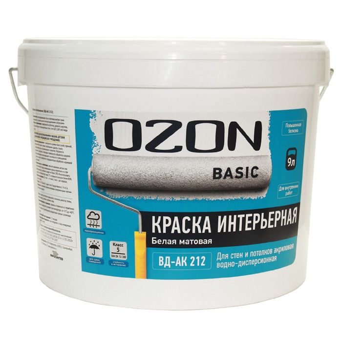 Краска интерьерная OZON-Basic ВД-АК 212М для стен и потолков акриловая 0,9 л (1,4 кг)